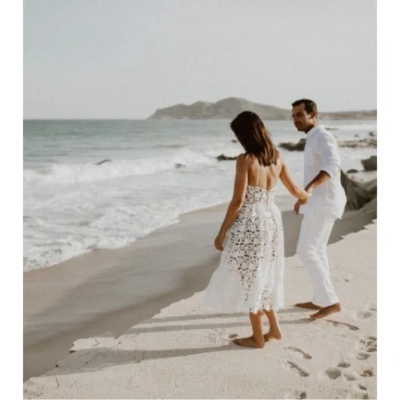 white lace embellished dress Larisa White Printed Sequin Long Sleeve Dress - L Size - Women's Dresses